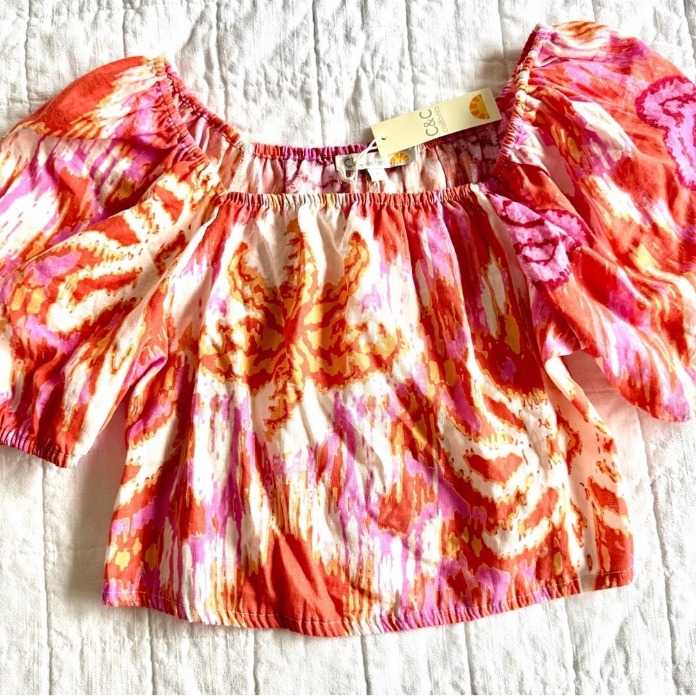 C&C California Pink and Orange Crop Blouse